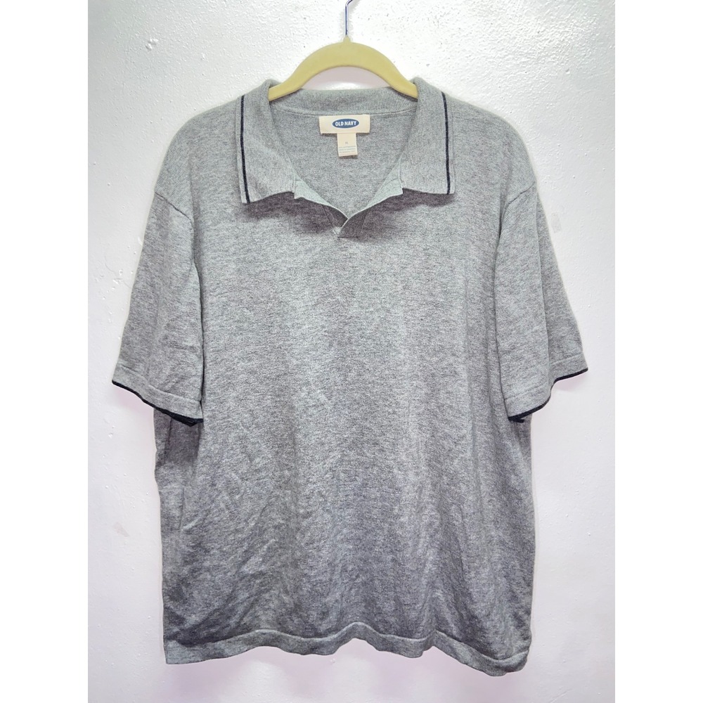 Vintage Old Navy Mens XL Gray Short Sleeve Knit Polo Shirt 100% Cotton Y2K 90s